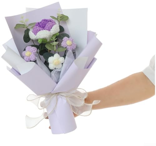 ZWEquipint Handstickad rosbukett, koreansk stil konstgjorda blommor i väska för födelsedag alla hjärtans årsdag heminredning (lila)