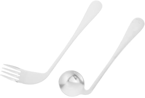 Ustensiles D’aide à L’alimentation Coudés 1 Set, Acier Inoxydable Argenté | Fourchette et Cuillère à Cuvette Profonde, Prise Confortable, Travail Soigné, pour Repas et Service