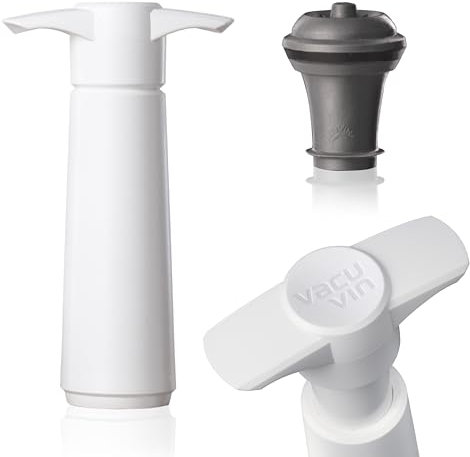 Vacu Vin Pompa Vino - Bianco - Tappo Sottovuoto per Bottiglie di Vino - 1 Pompa 1 Tappo - Mantiene il Vino Fresco Fino a 10 Giorni