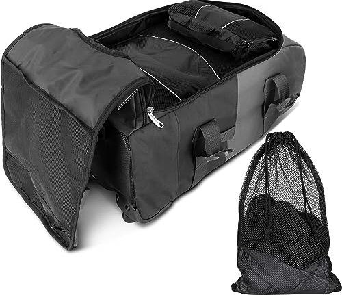 Reisetasche mit Rucksackfunktion - Reisetrolley und Rucksack in Einem mit 5 passenden Kleidertaschen Schwarz/Grau 60 Liter