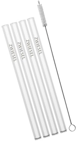 SCHOTT ZWIESEL Glastrinkhalm kurz (4-er Set), Strohhalme aus Glas & Baumwollbürste, spülmaschinenfestes Kristallglas Made in Germany (Art. Nr. 121513)
