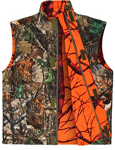 GUGULUZA Chaleco de caza reversible para hombre con bolsillos, suave y de seguridad, naranja + camuflaje, Camuflaje, M