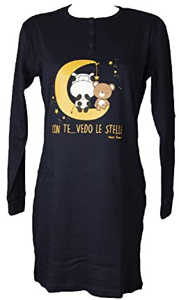 CRAZY FARM Camicia da Notte Donna Serafino Cotone Interlock Invernale Articolo 15751, 2484 Stars Navy, M