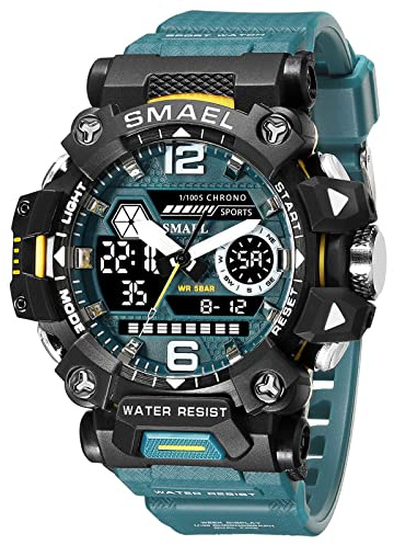 SMAEL Montre Militaire pour Hommes en Plein air LED Montre numérique étanche Tactique armée Montres de Sport pour Hommes Vert Clair 8072, Vert Clair