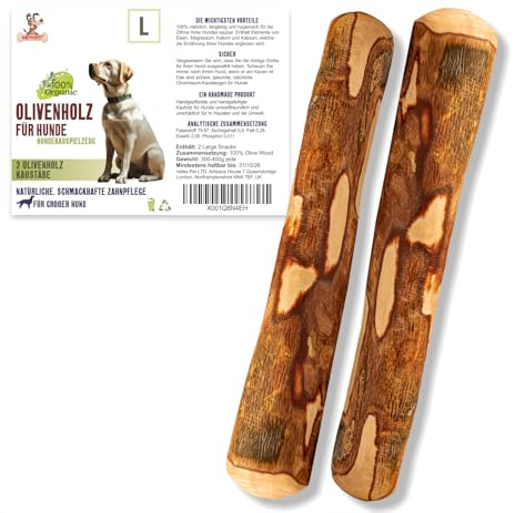 Matchpet Madera de olivo para perros, grande, 2 unidades, madera masticable, L hueso de madera como juguete para perros