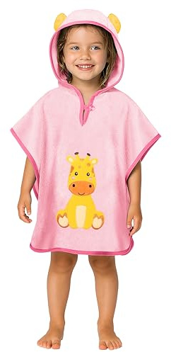 LAYNENBURG Premium poncho de baño niños con capucha - 100% algodón - OEKO TEX - bebé niños niñas toalla poncho - 3-5 años/Jirafa