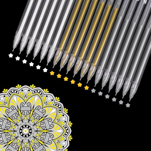 18PCS White Gel Pen Set for Black Paper, Gold and Silver Pens, 0.5mm Fine Point, Art Drawing and Note Taking - Gelly Roll Fineliner