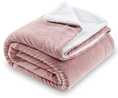 SOCHOW Waffle Sherpa Fleece Throw Blanket, Super Soft Fuzzy Warm, Lightweight Fluffy Reversible Plush Blanket for Bed Sofa Couch, 150cm×200cm Dusty pink