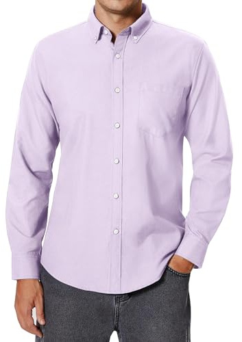 siliteelon Men's Oxford Shirt Long Sleeve Smart Casual Button Down Shirt | Cotton, Easy Care, Classic Regular Fit, for Business Formal Outfit, Office Work Wear, Fashion Dress Plain Shirts, with Pocket