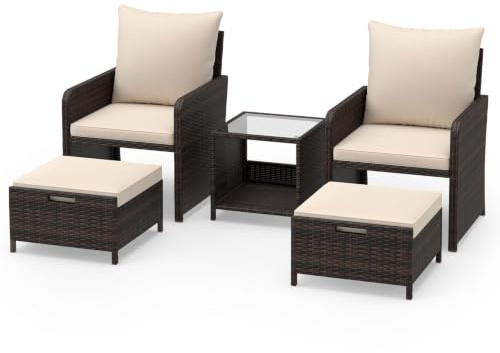 LIFEZEAL Set di 5 Mobili Salottino in PE Rattan da Giardino