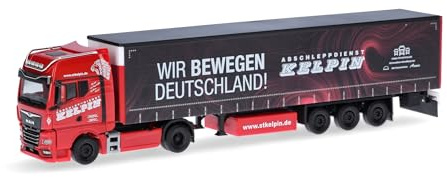 Herpa LKW Modell MAN TGX GX Gardinenplanen-Sattelzug KELPIN/Wir bewegen Deutschland (Sachsen/Geilsdorf), Miniatur im Maßstab 1:87, Sammlerstück, Made in Germany, Kunststoff
