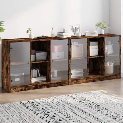 LAPOOH Bücherschrank mit Türen Räuchereiche 204x37x75 cm Holzwerkstoff, Standregal, Bücherregal, Ordnerregal, Hochregal, Aktenregale, Medienregal, Schlafzimmer Regal - 3206535