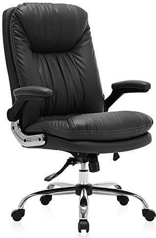 Boss Air Office bietet einen ergonomischen Schreibtisch aus Leder mit hoher Rückenlehne für das Home Office, hochklappbaren Armlehnen und Einer interessanten Lendenwirbelstütze.