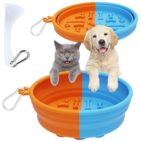 Cuenco de viaje plegable portátil para perros con ventosas antideslizantes, cuencos de agua de viaje de silicona con mosquetón para perros/gatos, cuencos de riego de alimentación de perros para viajes