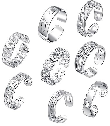 CONGARTENO 8stücke Offener Silberner Fußring Verstellbarer Modischer Zehenring Mit Glatter Oberfläche Dekorativer Schmuck Für Damen Perfektes Accessoire Für Strand Und Sommerurlaub