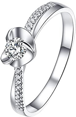 KnSam Echter Goldschmuck, Solitärring Platin, Herz Verlobungsring Herren 0.09ct Labor Erstellt Diamant mit Diamant, Silber, Gr.52 (16.6)