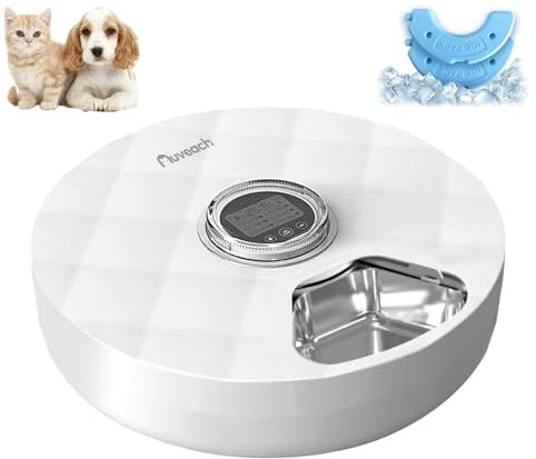 Auveach Distributore Automatico Cibo Umido Gatti Cani Dispenser Crocchette Gatto con Timer Programmabile Ciotola Automatica Cibo Gatti Refrigerato, 6 Pasti Freschi (304 Stainless Steel Tray)