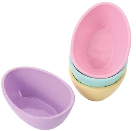 UPware Easter Egg Melamine Dessert Bowls, Oval Egg-Shaped Snack Bowls, Durable and BPA-Free, Ideal for Spring and Easter Decorations, Pastel Colors, 5 x 3.63 Inch, Set of 4