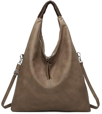 OBC XXL Damen Tasche Shopper Schultertasche Hobo Bag Reisetasche Handtasche Umhängetasche Freizeittasche Beuteltasche Weekender Leder Optik Dunkeltaupe