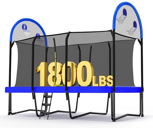 Zupapa 1800LBS Weight Capacity Rectangle Trampoline 10x17FT 9X15FT 8X14FT Outdoor Square Gymnastics Trampolines with Basketball Hoops for Kids Adults Long Large Big Rectangular Tumbling Trampolin