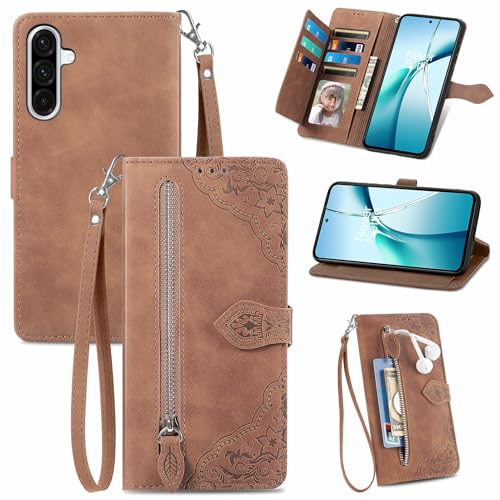 Fertuo Cover per Samsung Galaxy A37 / A56 5G, Custodia a Libro in Pelle PU Flip Case con Porta Carte, Chiusura Magnetica e Cinturino [Disegni di Fiori] Portafoglio Antiurto, Marrone