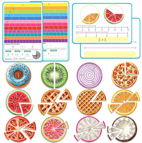 Laffunz Magnetic Fraction Tiles & Circles, Bars,Math Manipulatives, Fraction Manipulatives for 2nd, 3rd, 4th, 5th Grade Classroom Must Haves Teachers Whiteboard Teaching School Homeschool Supplies