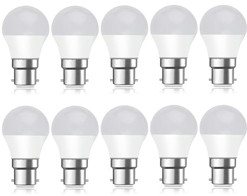 Bright Source Non-Dimmable Opal Frosted LED Golf Bulb, 4.8W, 470lm, B22 Bayonet, 6500K Daylight White - Pack of 10 Bulbs