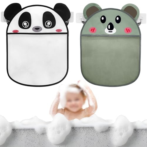 Bath Toy Storage, 2 Pack Bath Toy Net 13.8 x 17.7 inch Bedroom Bathroom Storage Solutions for Kids Toys, Stocking, Underwear, Panda Koala Cute Mesh Bags Organiser to Keep Toys Tidy