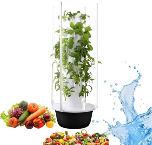 zhenmaster Tour hydroponique avec éclairage LED et Pompe Submersible – Potager Vertical pour balcons et Cuisines – 36 emplacements – Matériau ABS Alimentaire – Jardinage Propre(20Holes+LED)