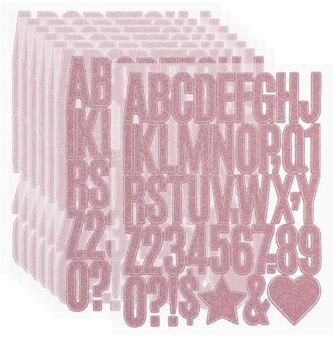 PATIKIL 368Pcs 1.6 Glitter Letter Stickers, 8Sheets Glitter Number Stickers Vinyl Self-Adhesive Alphabet Number Waterproof Decals for Scrapbook Decoration Mailbox Sign, Pink