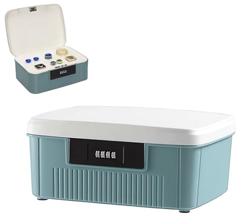 Chiziyixin 2 Layer Medicine Storage Box,Medication Lock Box with 4 Digital Code,Portable Handle,Removable Tray,Lockable Medical Storage Organiser for Home Cabinet School Office 25X21X11.5cm (Blue)