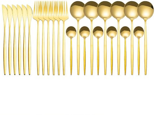TMZDCJK 24-delat bestickset guld, 6 personer, rostfritt stål