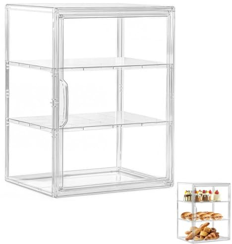 Générique Vitrine à Pâtisserie Transparente avec Porte Magnétique - Conteneur de Rangement 3-4 Niveaux Anti-Poussière à Séparateurs Amovibles pour Pains, Gâteaux, Biscuits, Muffins (3 Niveaux)