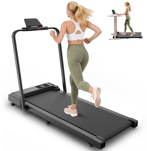 2 in 1 Folding Treadmill, 2.5 HP Walking Pad Foldable, Under Desk Treadmill with Remote Control & LED Display, Walking Pad with Handle for Home Office, No Assembly