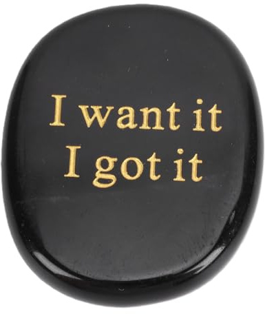 Chiyyak Piedra de Bolsillo de Obsidiana, Piedra Grabada para la Preocupación del Pulgar con Frase Empoderadora para una Mentalidad Positiva y un Compañero de Viaje