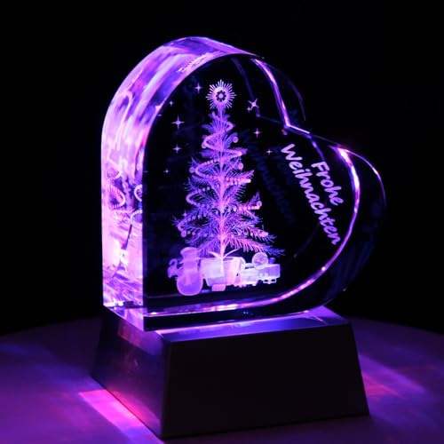 Kaltner Präsente Stimmungslicht LED Kerze/Kristall Glasblock Herz / 3D-Laser-Gravur/Weihnachtsbeleuchtung, Weihnachtsdeko Innen, Frohe Weihnachten Deko