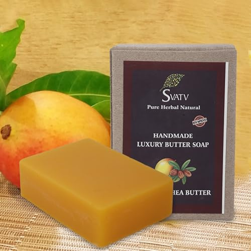 SVATV Handcrafted Seife with natural, soothing Mango & Shea Butter, Moisturized skin - Traditional Ayurvedic Herbal body Seife bars for Men & Women, all skin types - 125g