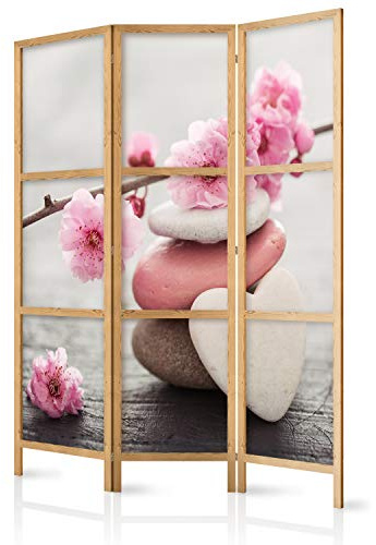 murando Room divider Spa Zen Orient Flowers 135x171cm / 54x68 3 pieces Non-Woven Canvas Single-Sided Folding Screen Privacy wood pattern design hand made Home office Japan b-B-0166-z-b