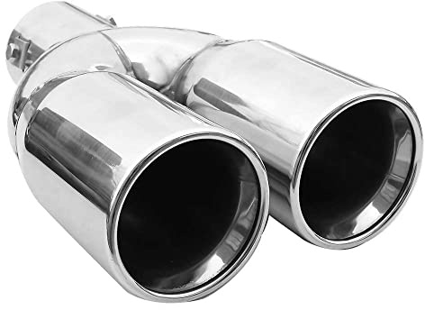 Universell Auspuff Blende Endrohr Doppel Dual Auspuffanlage Doppelrohr Endrohrblende Sportauspuff Schalldampf Sport Edelstahl Chrom Auto