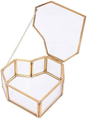 Cratone Schmuckschatulle Herz Form Glas Gold Geometrische Nordic Schmuck Organizer Halter Schmuckkästen Ringschachtel Blume Aufbewahrung (Herz)