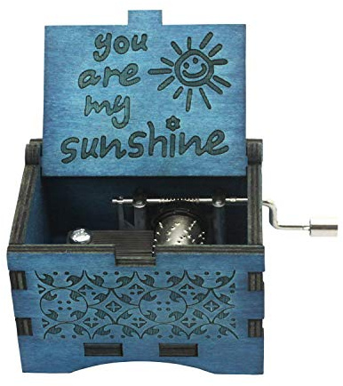 UNIQLED You are My Sunshine Wooden Music Boxes Laser Engraved Hand Crank Classical Wood Sunshine Musical Box Gifts for Birthday Christmas Valentine's Day (Blue Sunshine)