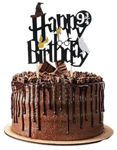 Tortenaufsatz mit Zauberer-Motiv, inspiriert von Harry Potter, Happy Birthday, Hexe, Schwarz