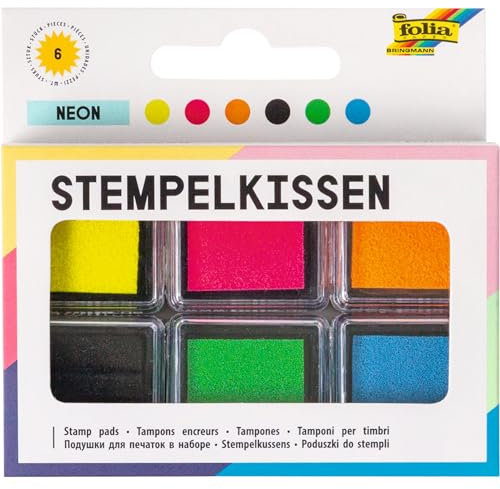 folia 30182 - Stempelkissen Set neon, 6 Stempelkissen, in verschiedenen Farben, ideal zum Verzieren von Karten und andere Bastelarbeiten