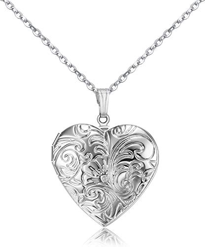 MUERDOU Heart Flower Locket Necklace that Holds Pictures Love Heart Shaped Photo Memory Locket Pendant Necklaces