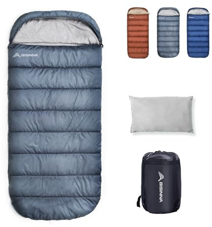 BISINNA XXL Schlafsack für große Erwachsene, 3-4 Jahreszeiten Schlafsack Winter Outdoor Warmer Deckenschlafsack, Plus Size Wide Camping Schlafsack (Grau, 1.5kg Right Zipper)
