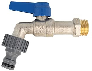 Kugelauslaufventil 1/2 Zoll mit passender Steckkupplung und Teflonband, matt verchromt, Griff blau - HS92301015T