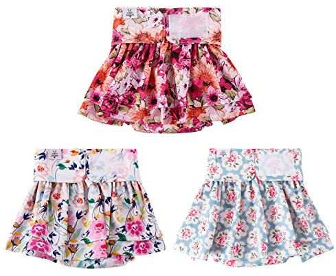 CuteBone 3 Stück Wiederverwendbare Hundewindeln, Hochsaugfähige, waschbare und umweltfreundliche Damenbinden Hundekleider Röcke für weibliche Haustiere