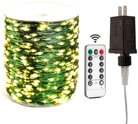 RESNICE Extra Long Green Wire Fairy Lights Plug in 660FT High Bright 2000 LED Waterproof LED String Lights with Remote Warm White for Christmas Tree, Patio, Garden, Backyard
