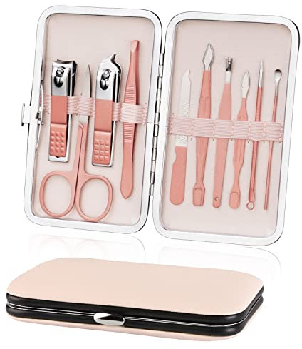 AOOWU Nagelknipser Set, 10-teiliges Maniküre Pediküre Set, Damen Edelstahl Nagelknipser Werkzeuge, Professionelle Reise Beauty Nagelpflege Kit für Zuhause, Reisen (Roségold)