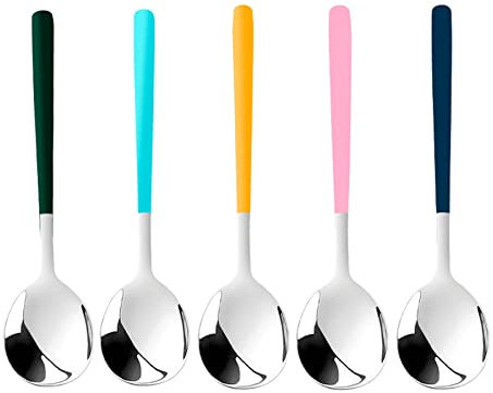 Cuchara De Acero Inoxidable, Cuchara Sopera, Cuchara De Cena, Cuchara Sopera, Cuchara De Mesa, Juego De Colores De 18,5 Cm, 5 Uds.